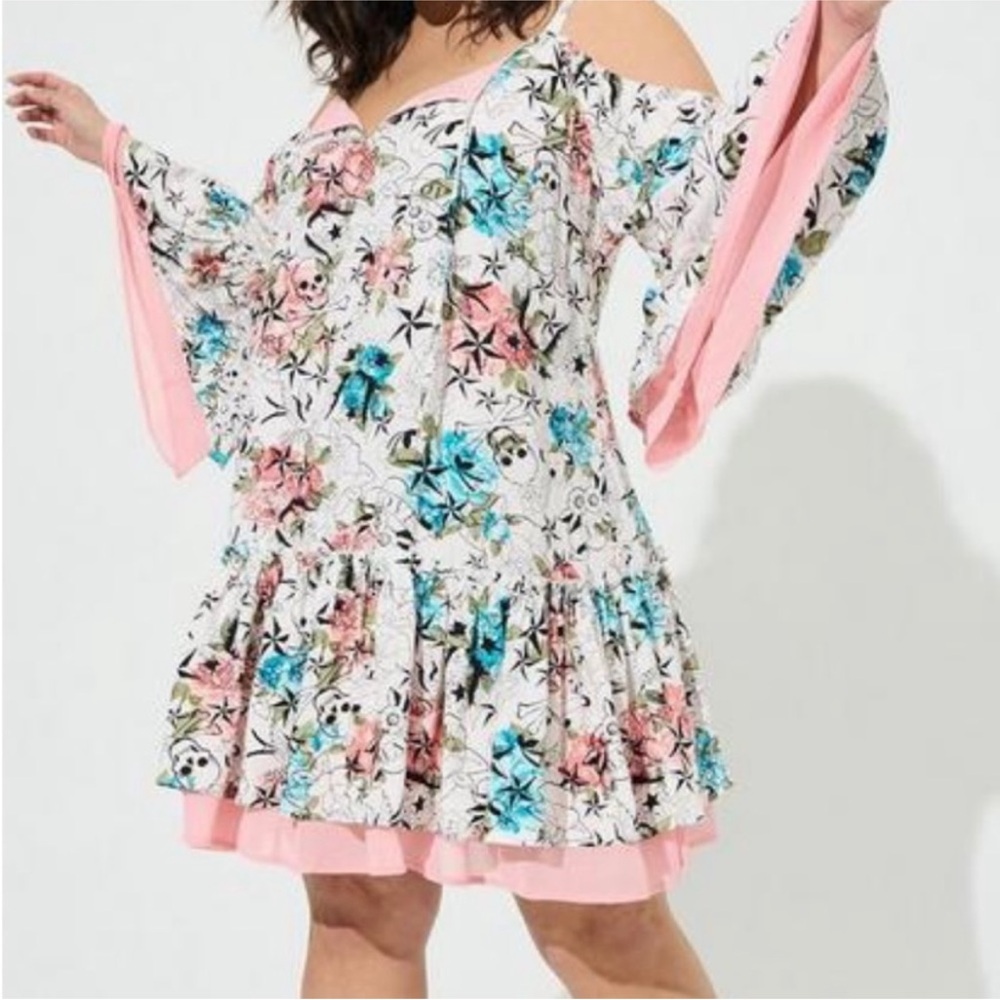 TORRID x BETSEY JOHNSON COLD SHOULDER SKULL & FLORAL PUNK ROCKER DRESS